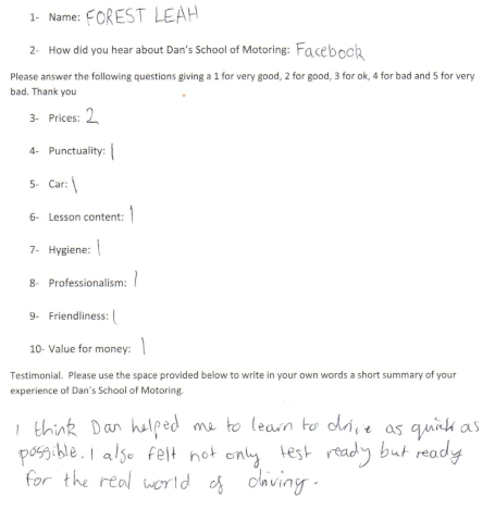Forest's Testimonial